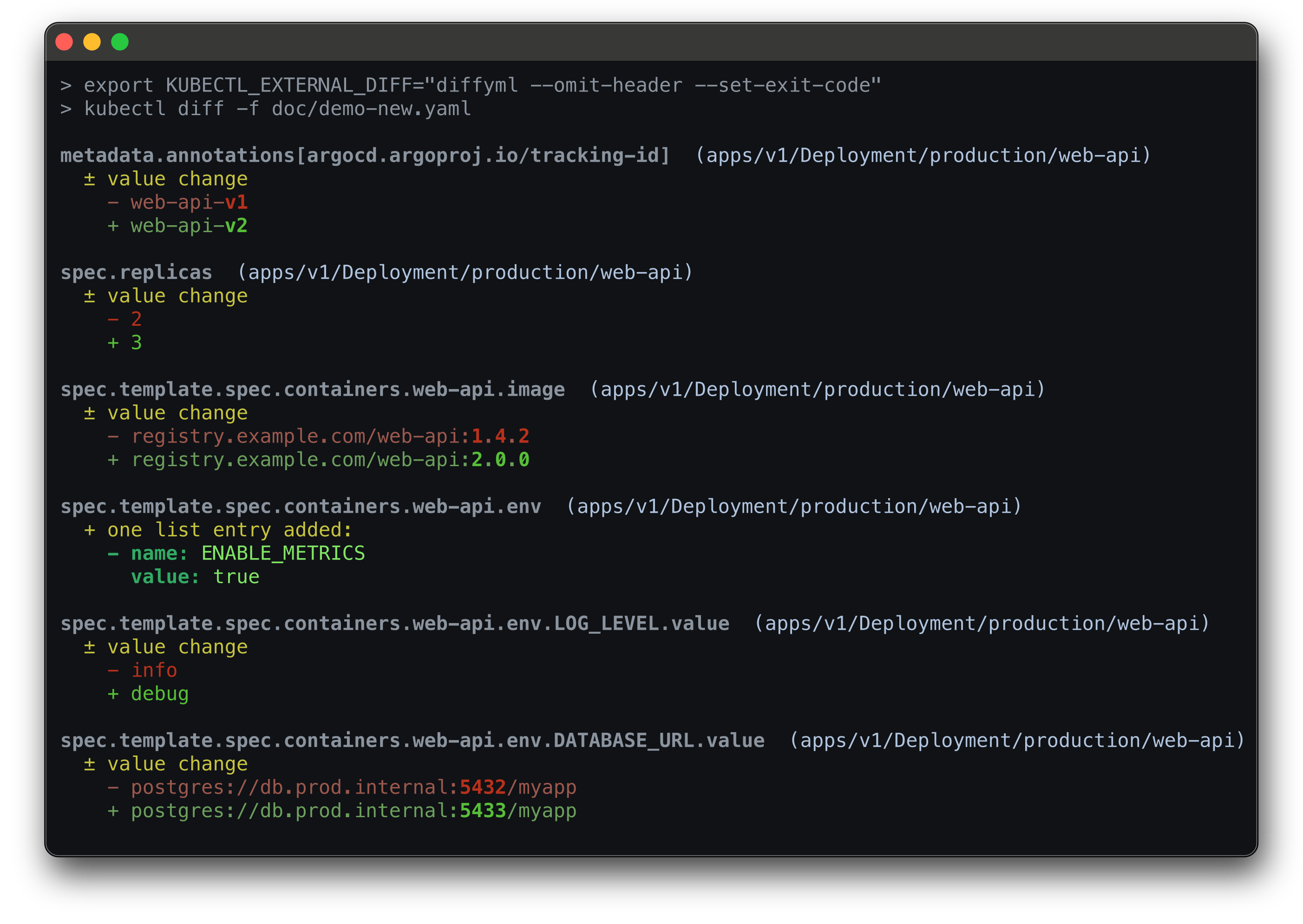 kubectl diff with diffyml